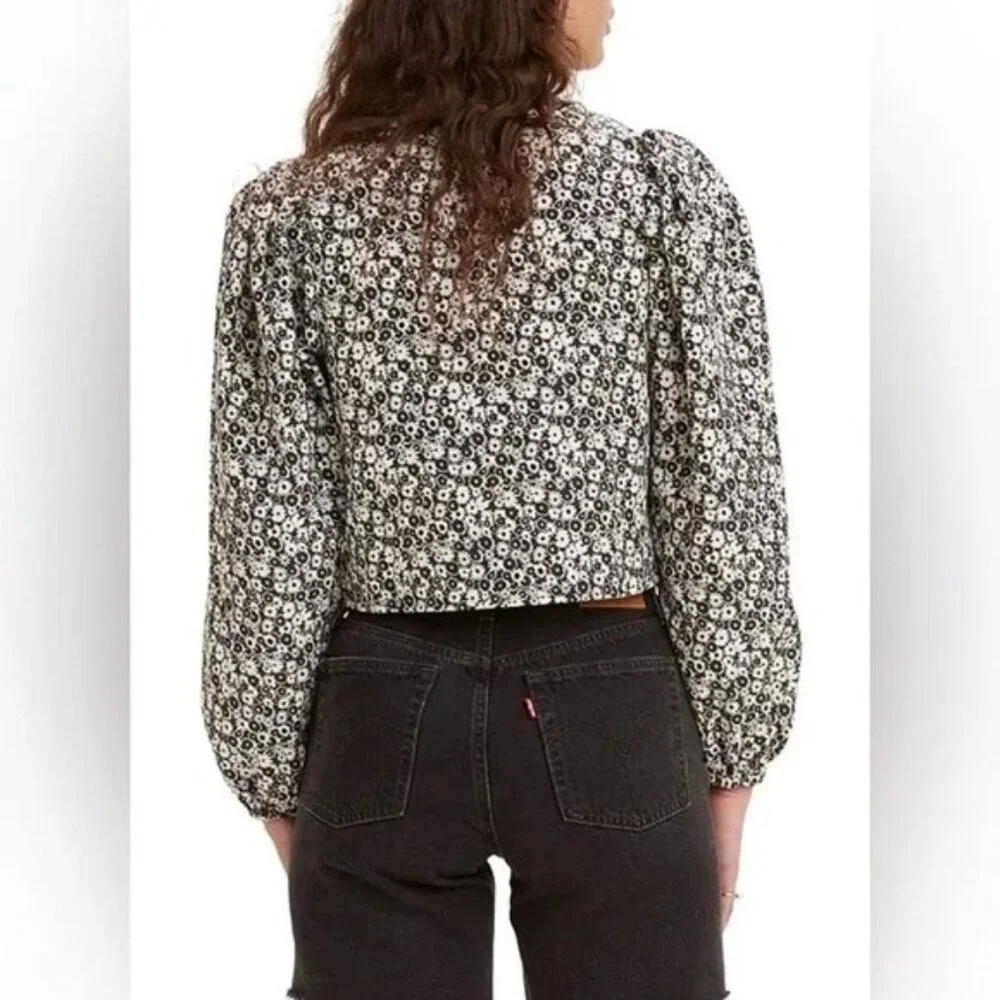 Levi's Embry Black Floral Puff Sleeve Blouse - Picture 2 of 5